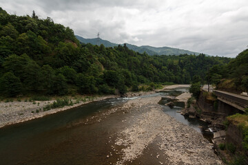 The river in the Mountain Adjara. Mountain river. Landscape in the Caucasus mountains.