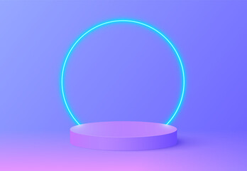 Podium neon, great design for any purposes. 3d Vector Illustration. Product presentation, mock up. Abstract scene background. Abstract light digital background. Realistic podium neon for game design
