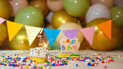 Happy birthday to a one year old child, card for 1 year old happy birthday. Bengal fire with a...
