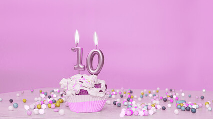 Beautiful birthday greetings to a ten-year-old child on a pastel pink background, card for 10 years...