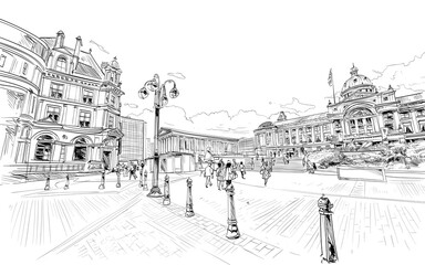Birmingham. England. United Kingdom. Europe. Hand drawn sketch. Vector illustration.