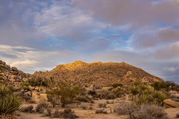 Fading Light Hits The Top Of Rock Formations Along Window Loop Trail In Joshua Tree