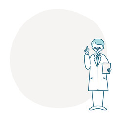 白衣を着た男性が指を刺しているフレームイラスト