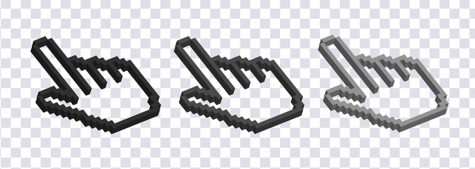 3d Computer Mouse click cursor. Mouse pointers set. Black vector icons of hands. Vector clipart.