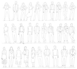 people set of sketches one line drawing,white background,sketch,vector