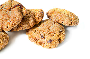 Cranberry oatmeal cookies on white background