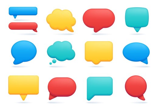 3d speech bubble icon, empty chat message or comment. Realistic talking and thinking balloon, social media text notification bubbles vector set. Comic clouds for online discussion or conversation