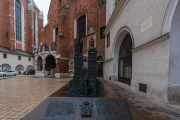 Fototapeta na wymiar A miniature of St. Mary's Basilica in the Main Square in Krakow.