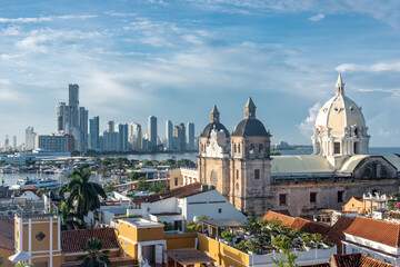 Cartagena, Bolivar,Colombia. November 3, 2021: View of the walled city with colorful facades.
