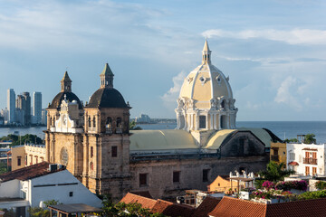 Cartagena, Bolivar,Colombia. November 3, 2021: View of the walled city with colorful facades.