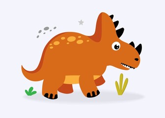 Funny cute dinosaur orange on a light background. For textiles, packaging paper, posters, backgrounds, decoration of childrens parties. Vector illustration