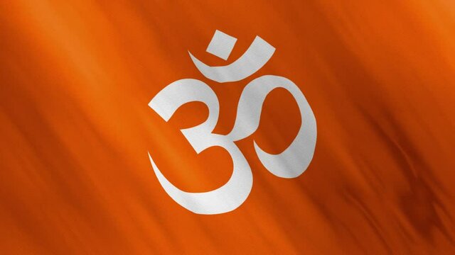 Sacred Hindu Om Aum Symbol Flag Waving in the Wind