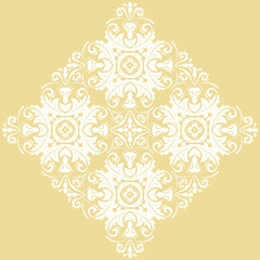 Elegant vintage vector ornament in classic style. Abstract traditional yellow and white pattern with oriental elements. Classic vintage pattern