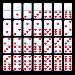Set isolated valentine classic dominoes with hearts.