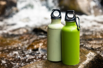 Water bottle. Hiking thermos. Travels. - 480234397