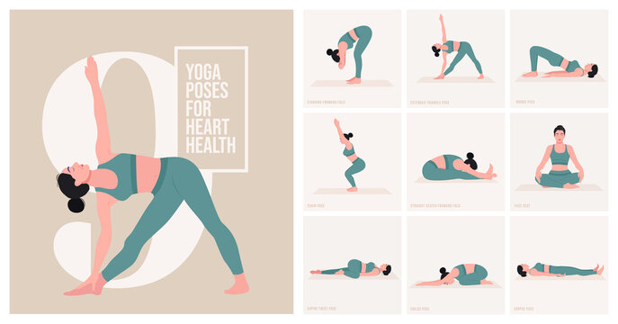 Yoga poses ForHeart Health. Young woman practicing Yoga poses. Woman workout fitness and exercises.