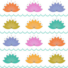 Seamless pattern of colorful water lilies