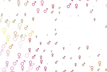 Light red, yellow vector backdrop with gender signs.