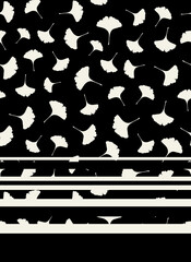 Ginkgo leaf seamless repeat pattern with stripes as border print background.