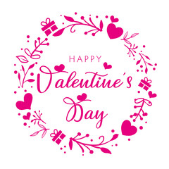 Fototapeta na wymiar Happy Valentine's Day greeting card on white background design with decoration and hearts