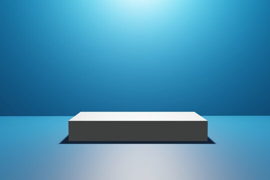 background blue 3d cosmetic minimal scene with platform. brown background vector 3d rendering with podium. stand to show cosmetic products. Stage showcase on pedestal cosmetic 3d studio beige brown © PhotoProAD