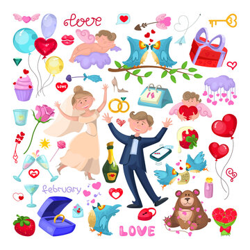 Collection of colorful illustrations for Valentine's Day. © Malika
