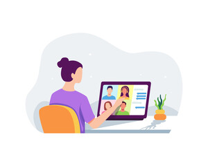 Young woman with friends in a video chat