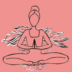 yoga, meditation, vector, woman, illustration, lotus, silhouette, zen, body, health, sitting, meditating, peace, relax, chakra, symbol, relaxation, spiritual, religion, pose, exercise, art, black, dra