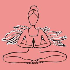 yoga, meditation, vector, woman, illustration, lotus, silhouette, zen, body, health, sitting, meditating, peace, relax, chakra, symbol, relaxation, spiritual, religion, pose, exercise, art, black, dra
