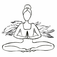 yoga, meditation, vector, woman, illustration, lotus, silhouette, zen, body, health, sitting, meditating, peace, relax, chakra, symbol, relaxation, spiritual, religion, pose, exercise, art, black, dra