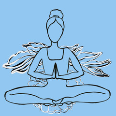 yoga, meditation, vector, woman, illustration, lotus, silhouette, zen, body, health, sitting, meditating, peace, relax, chakra, symbol, relaxation, spiritual, religion, pose, exercise, art, black, dra