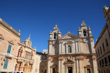 Fototapeta na wymiar St. Paul's Cathedral in Mdina, Malta 