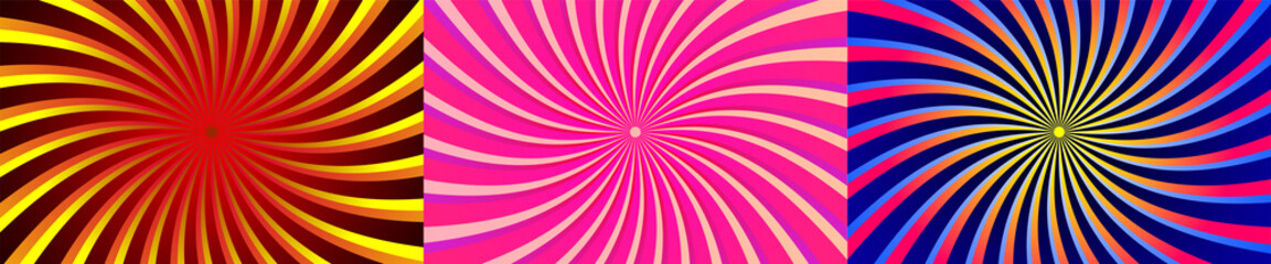 Abstract Orange Blue and Pink Bundle Sunburst Pattern Background. Rays. Radial. Summer Banner. multiple color swirl pattern sunbeam vector illustration