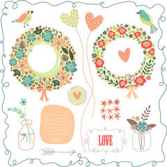 Cute set of vector romantic elements for your design.