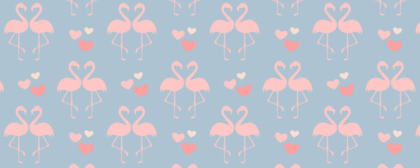 Simple pattern with pair of flamingo and hearts for Valentine Day.  © Fosfera