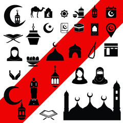 Fototapeta premium Ramadan Kareem, Eid Mubarak vector icon, Muslim holy holiday vector set icon