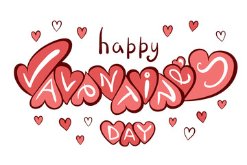 happy Valentine's day. lettering of pink hearts. a greeting card for Valentine's day. vector illustration. linear drawing