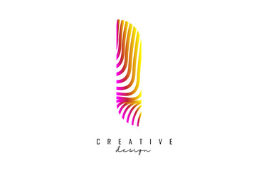 Fototapeta na wymiar Letter I logo with vibrant colourful twisted lines. Creative vector illustration with zebra, finger print pattern lines.