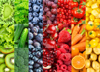 Background of fruits, vegetables and berries. Fresh ripe food