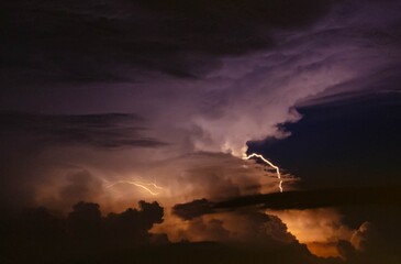 Fototapeta na wymiar Dark sky background with storm clouds and thunder in Asahan, Melaka, Malaysia.