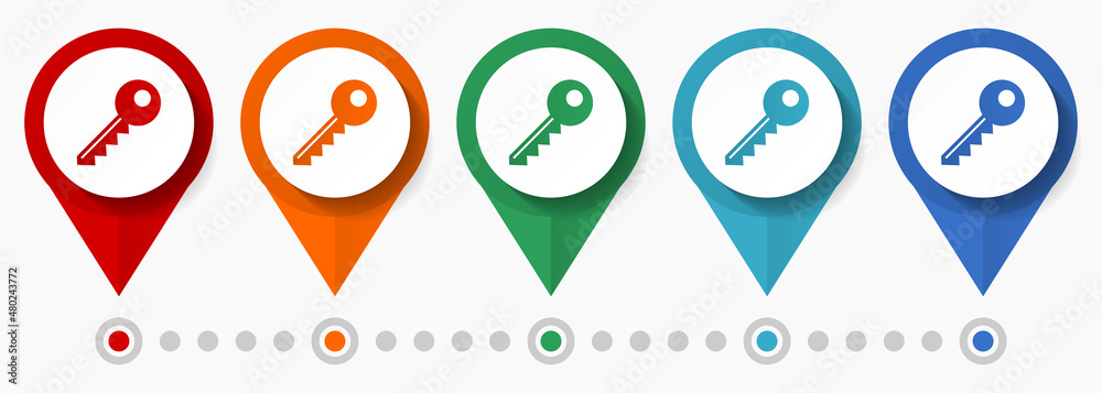 Poster key, access concept vector icon set, flat design pointers, infographic template