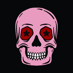 red skull with star in eyes, hand drawn, vector premium