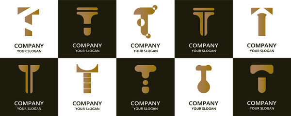 Fototapeta na wymiar Gold logo set with letter t for your brand. Vector illustration.