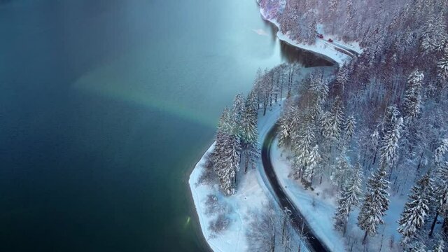 Ice winter on the Predil lake. Friuli