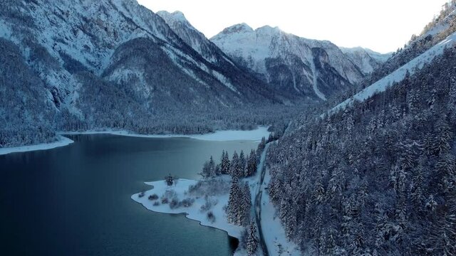 Ice winter on the Predil lake. Friuli