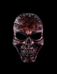 Human skull in blood isolated on black background with clipping path