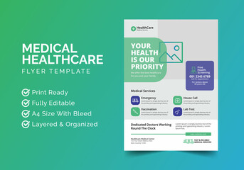 Obraz premium Medical Healthcare Clinic service Flyer Design | Leaflets, banner Design | Print Ready A4 Size Flyer Vector Template
