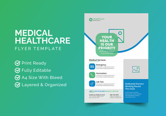 Obraz premium Medical Healthcare Clinic service Flyer Design | Leaflets, banner Design | Print Ready A4 Size Flyer Vector Template