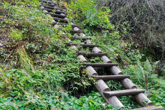 Wooden bridge over the Kulismayoki river at the White Bridges waterfall, Pitkaranta district