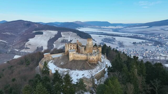Aerial view of castle in Zborov village in Slovakia